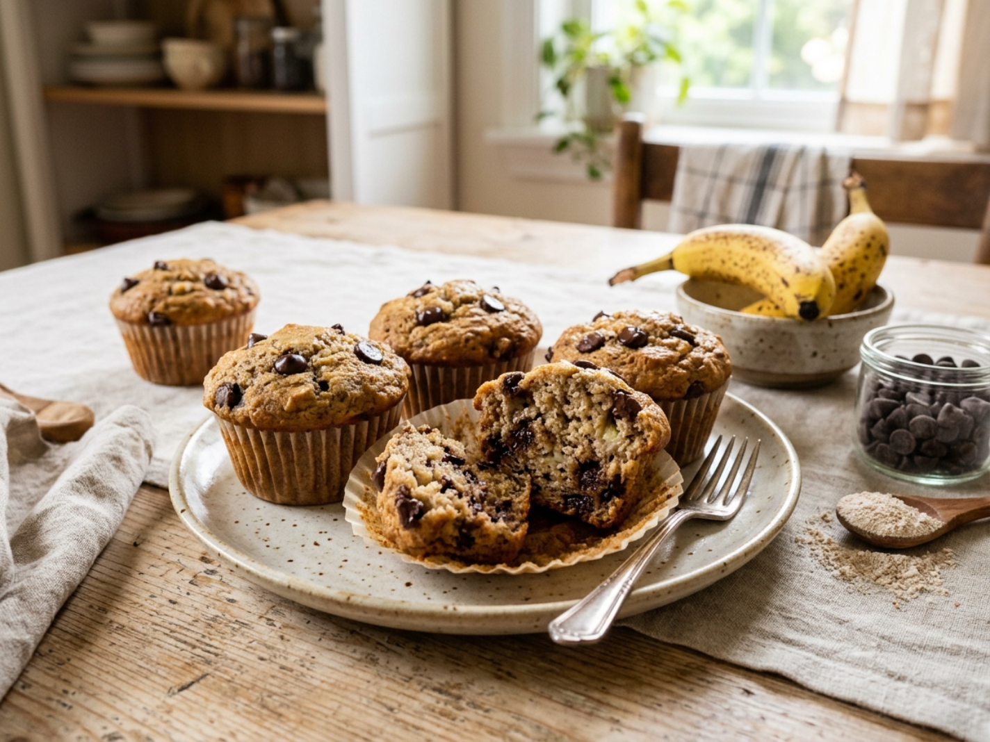 Banana Chocolate Muffins (Healthy & Easy Recipe)