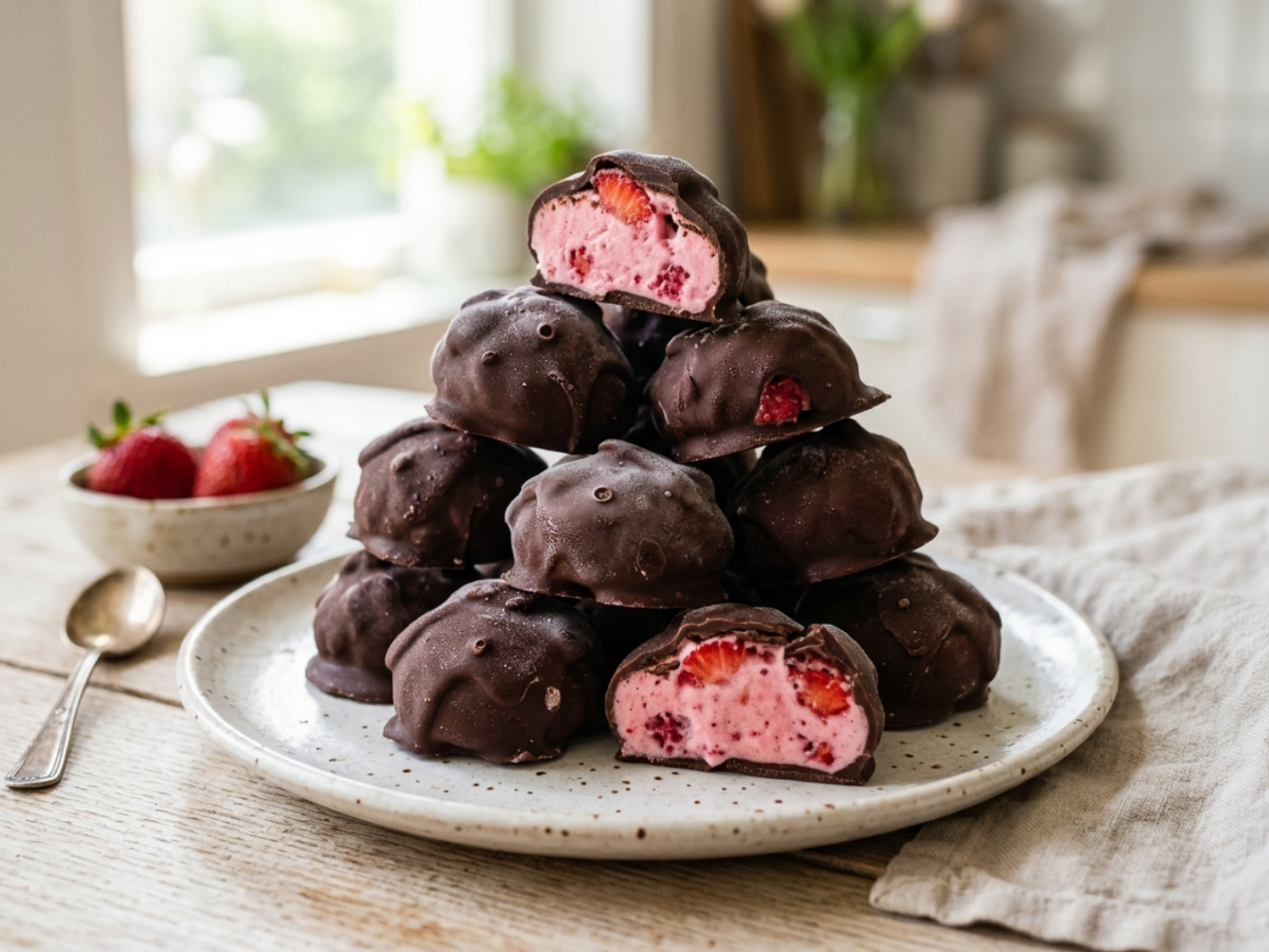 Frozen Strawberry Yogurt Clusters (Healthy & Easy Chocolate Snack)