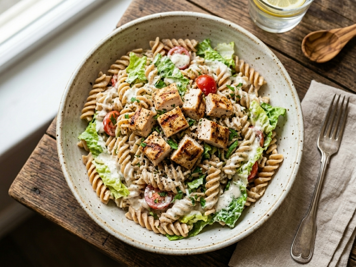 Healthy Caesar Pasta Salad (Fit & High Protein)