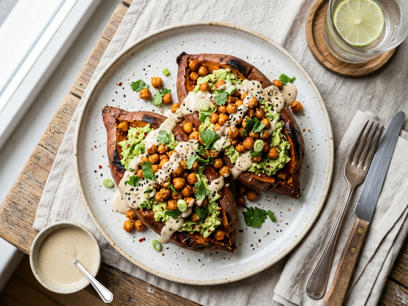 Avocado Chickpea Loaded Sweet Potatoes (Vegan & High Protein)